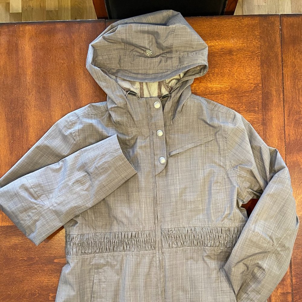 Athleta rain jacket, fully lined, lovely gray textured color size L
